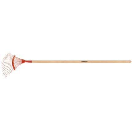 VASSOURA METALICA FIXA 18 DENTES, COM CABO DE MADEIRA DE 120 CM, PARA JARDIM TRAMONTINA