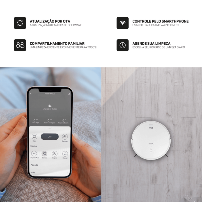 Robô Aspirador de Pó Inteligente Wap Robot W1000 Com Mapeamento Passa Pano Sensor Antiqueda Comando Voz Alexa e Google - Imagem 9
