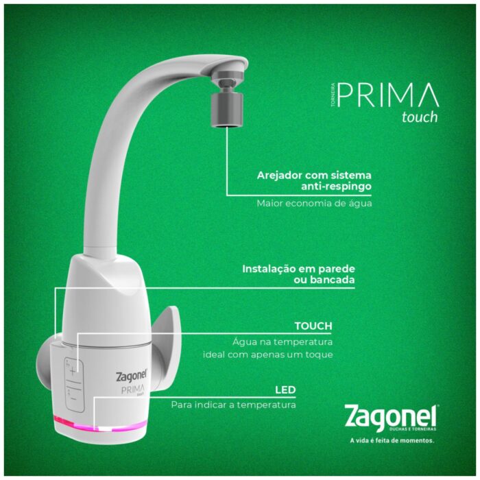 TORNEIRA ZAGONEL PRIMA ELETRONICA 5500W 220V BRANCO CX.PR - Imagem 5
